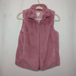 J. Crew Womens Dusty Pink Y2K Snow Bunny Zip Up Faux Fur Chav Vest Outerwear XS